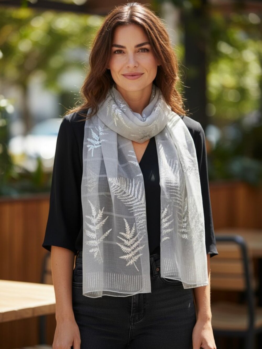 Charter club gray 12 x 64 Elegant silk scarf-sheer Fern